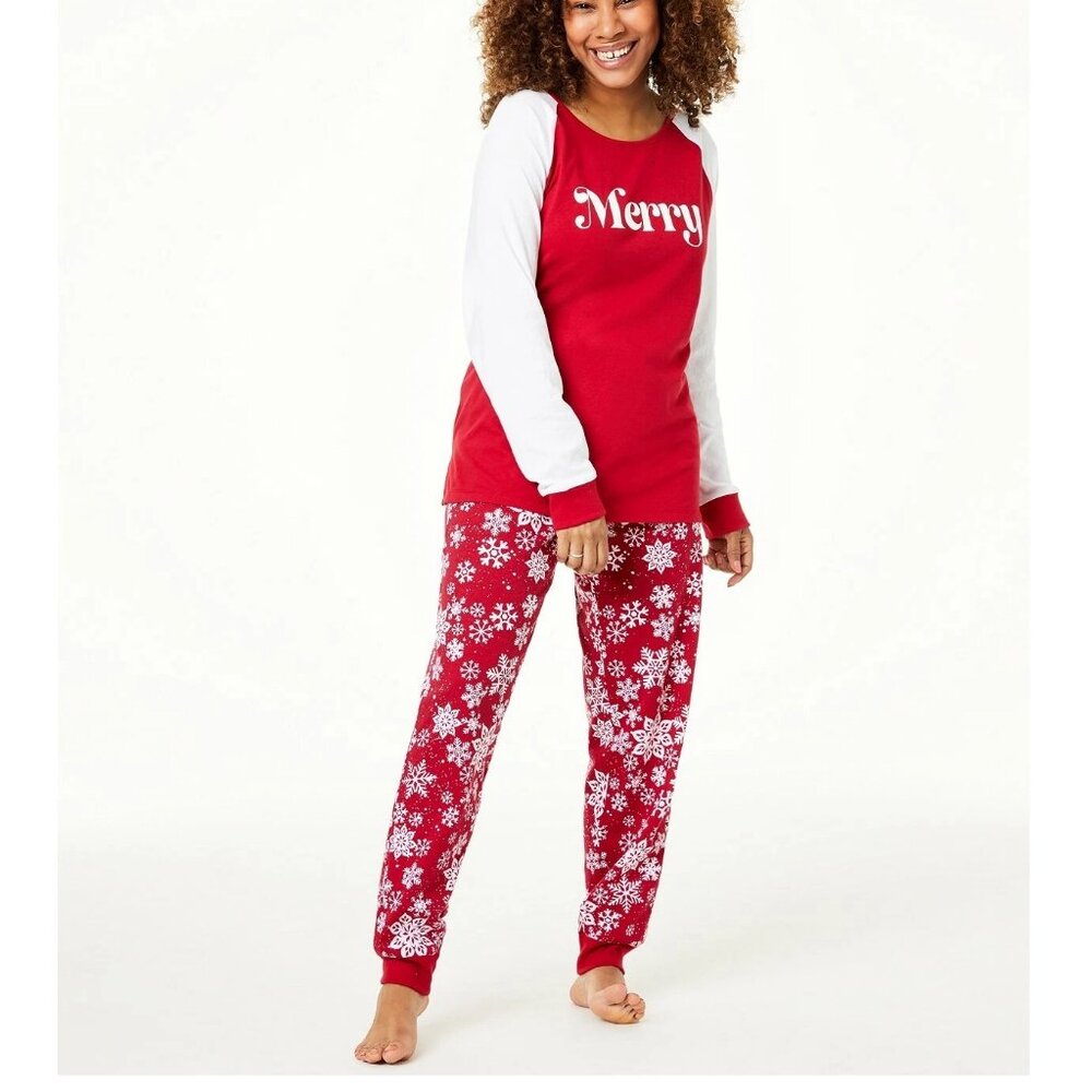 Family Pajamas Women's Merry Christmas 2-Piece Knit PJ Set, Red/White, XS